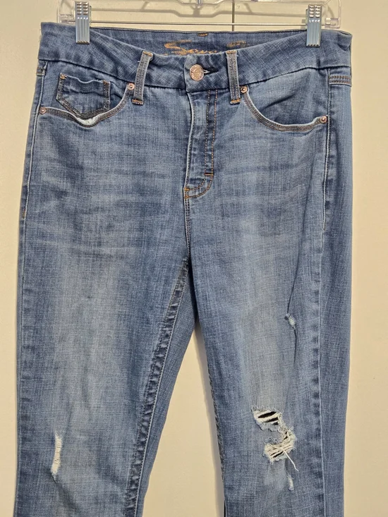 Seven7 Skinny Jeans Size 10 Medium Wash Distressed Stretch Denim High Rise - Picture 2 of 9